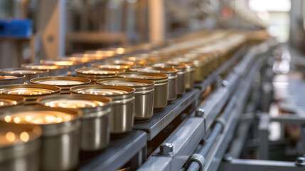 Fototapeta premium Production Line of Canned Food in Clean Factory Environment