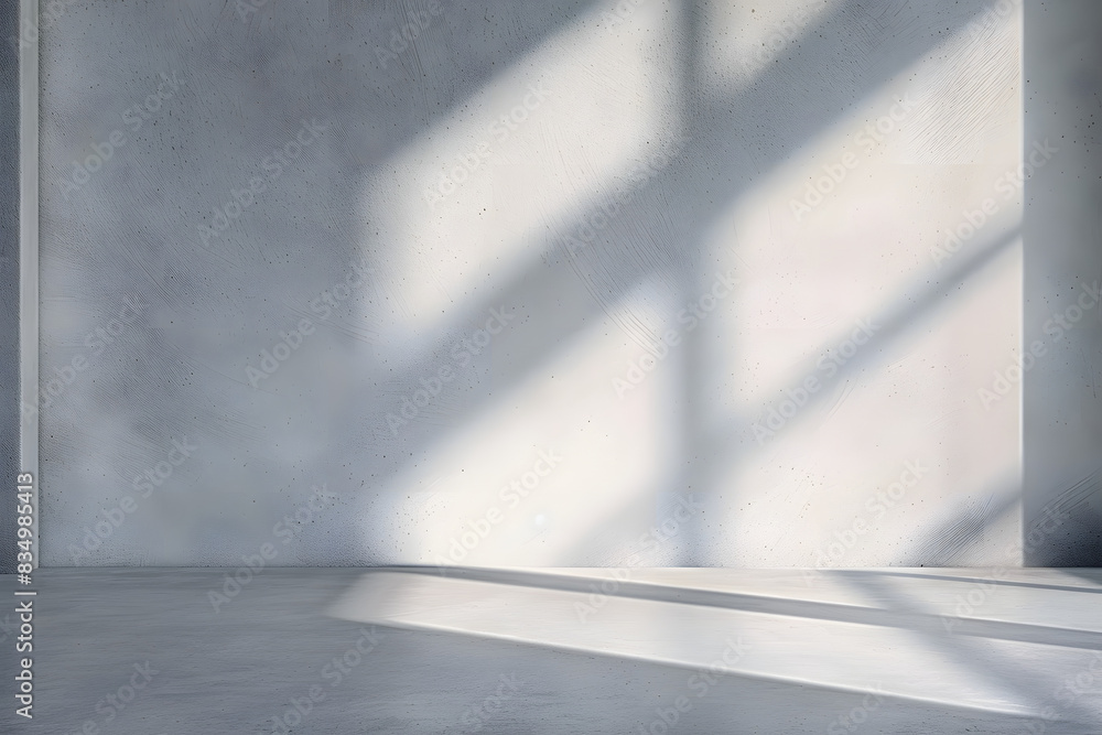 Poster minimal abstract light gray background for product presentation. shadow and light from windows on pl