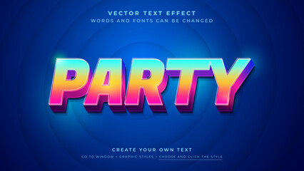 Vibrant 3D Text Effect Party Banner, Vector Editable