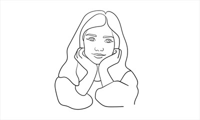Girl smiling continuous line art drawing isolated on white background. Vector illustration