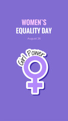 Women's Equality Day. August 26.  Banner, postcard, poster, background template with raised up fist, Venus sign and text inscription. Vector illustration