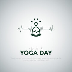 International Yoga Day Post and Greeting Card Design. Modern and Elegant Yoga Day Creative with Woman in Meditation Pose Vector Illustration