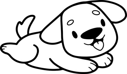 Cute dog, cartoon animal, pet, coloring book, hand drawn, illustration, wearing white