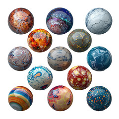orrery's collection of colorful balls and eggs displayed on a transparent background