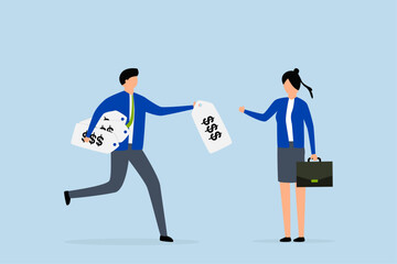 Business pricing model, businessman offers price that customer can choose.