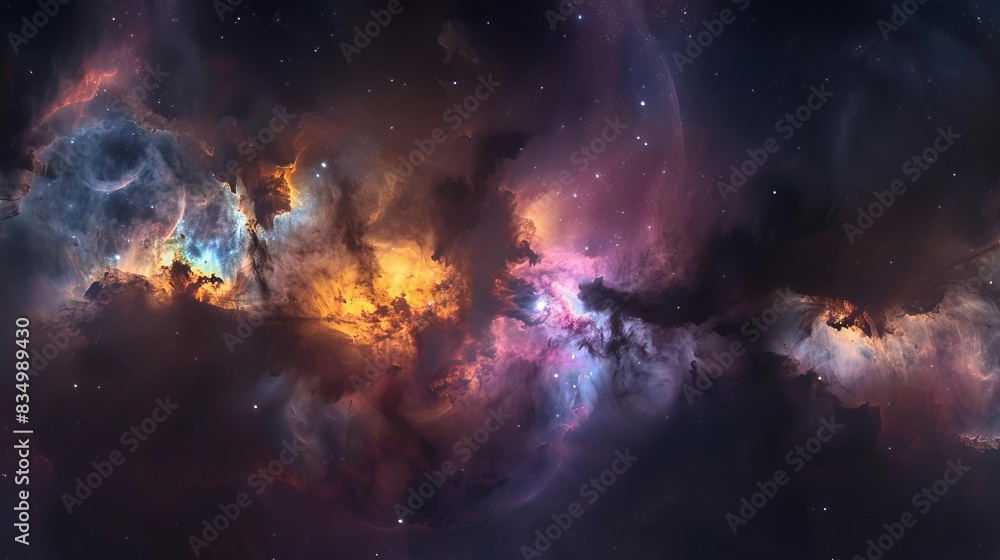 Poster 360 degree equirectangular panorama of colorful nebula and galaxy in deep space hdri environment map
