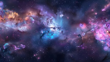 360 degree equirectangular panorama of colorful nebula and galaxy in deep space hdri environment map