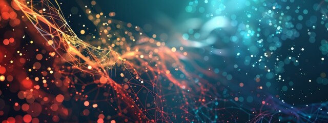 Obraz premium Abstract digital futuristic technology glowing background with dynamic flow lines and particles