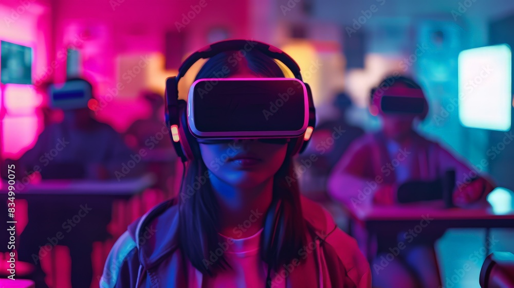 Poster create a guide to educational opportunities within the metaverse. include examples of virtual classr