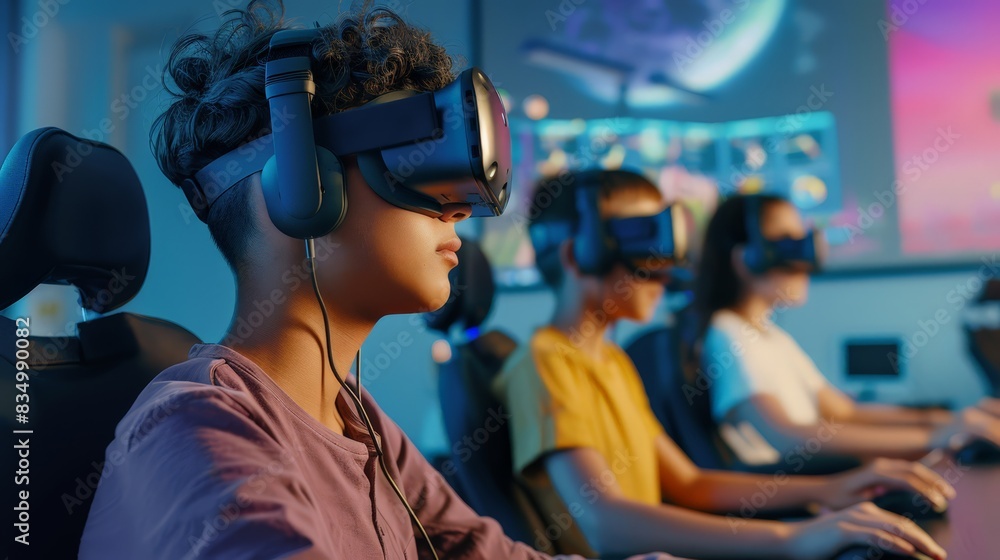 Poster create a guide to educational opportunities within the metaverse. include examples of virtual classr