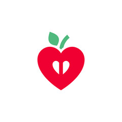 Heart-shaped apple icon, holiday sign designed for celebration symbol, vector trendy modern style.