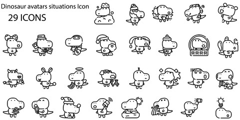 Dinosaur icon collection. Duotone color. Vector illustration. Containing egg, paw, dirham, tyrannosaurus rex, stegosaurus, rauisuchia, dinosaur, parasaurolophus, animals, pterodactyl, nodosaurus.  © Galib Hasan