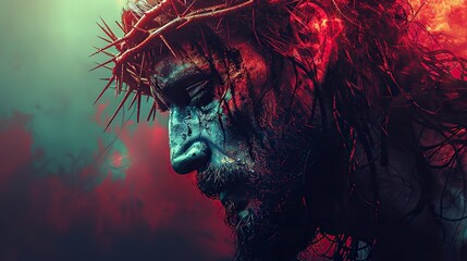 Fototapeta premium An illustration of Jesus Christ with a crown of thorns.
