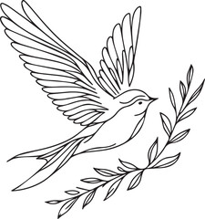 Bird Vector Line Art. Line Art. Bird Drawing. Artwork. Flying Bird. Illustration. Line Art Drawing.