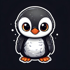 Fototapeta premium sticker of a cute baby penguin on a black background