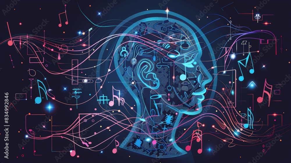 Poster create an infographic on ai in the creative arts. highlight how ai is being used in music compositio