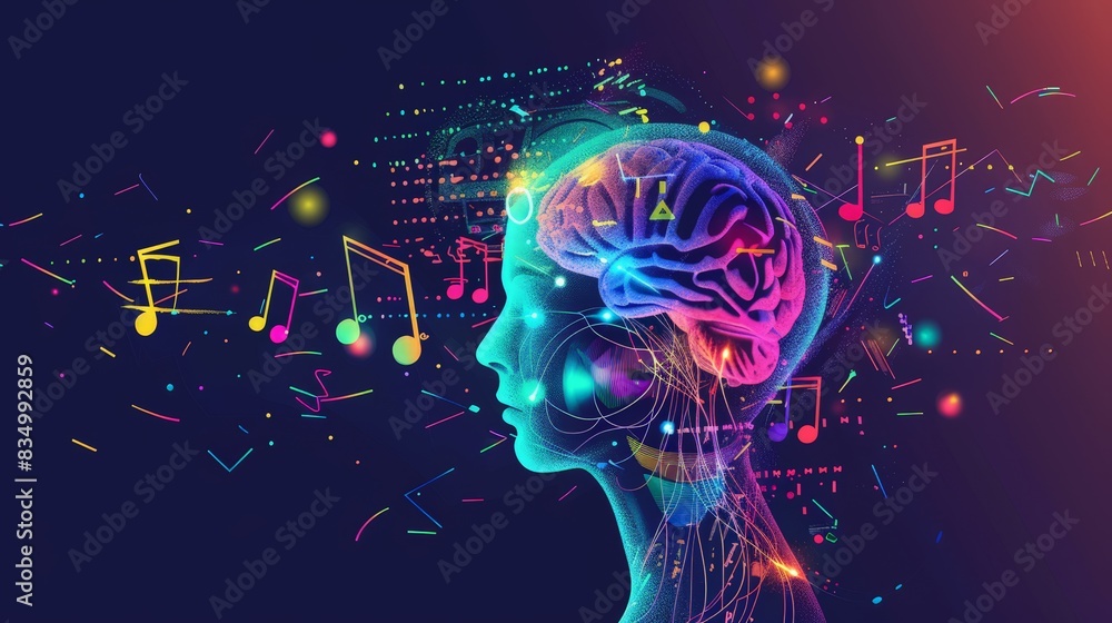 Poster create an infographic on ai in the creative arts. highlight how ai is being used in music compositio