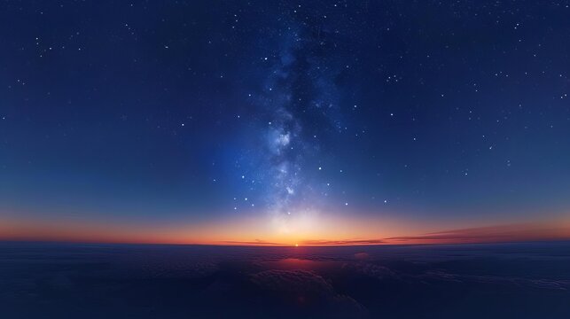 beautiful dark blue sky with milky way and stars at sunset seamless hdri panorama for game development