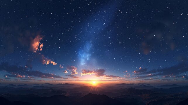 beautiful dark blue sky with milky way and stars at sunset seamless hdri panorama for game development