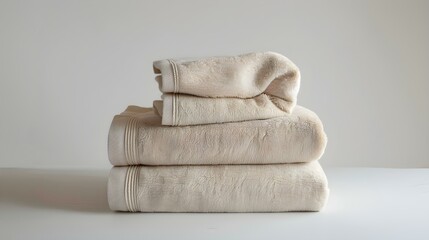 Stacked beige Towels on a white Background