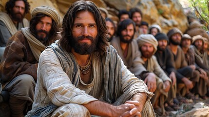 Fototapeta premium An image of Jesus Christ seated, teaching his disciples.