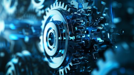 Fototapeta premium A blue and white image of gears and other mechanical parts