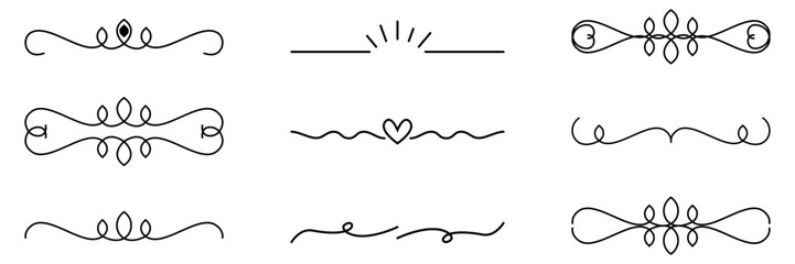 Set of hand drawn ornament text dividers vector line border. Lines, borders, underline pencil strokes, Doodle design dividers.