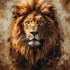 Fototapeta premium The image is a vibrant and artistic representation of a lion’s head. The fusion of realism with abstract art elements creates a visually striking depiction of the animal