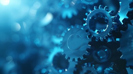 A blue and white image of gears and other mechanical parts