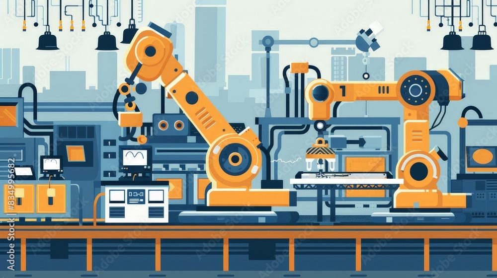 Poster create an infographic on the principles of robotics and automation. include examples of industrial r