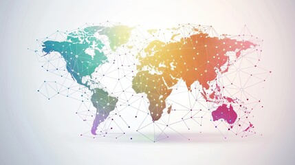 Interconnected global network on world map