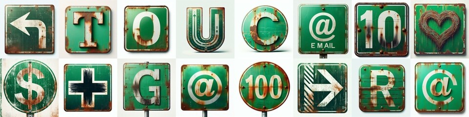 Fototapeta premium Green Road traffic sign Lettering Typeface. AI generated illustration