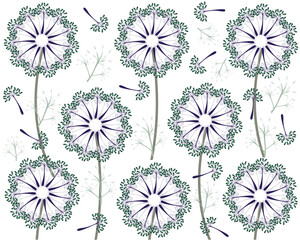 Dill florets on a white background. Vector plant pattern for wallpaper, fabric, packaging design