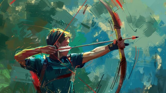 determined archer aiming at target digital painting capturing the focus and precision of olympic archery