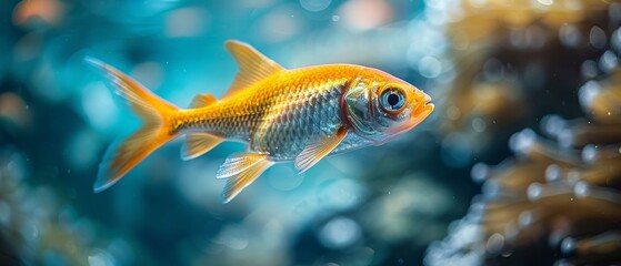 Naklejka premium A small fish swimming in a blue ocean