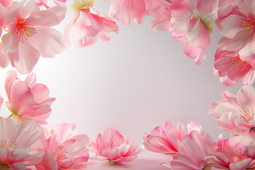 Pink floral frame with rose blossoms for spring design