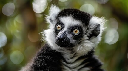 Naklejka premium Lemur with Black and White Fur
