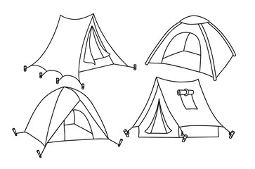 camping tent doodle icon hand drawing set vector illustration