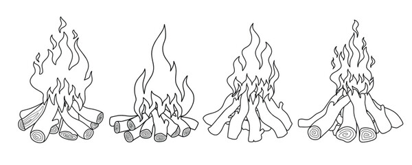 bonfire doodle icon hand drawing set vector illustration