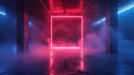 Naklejka premium enigmatic glow abstract light in dark concrete floor with smoke and neon empty room