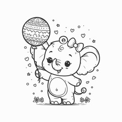 Baby Elephant Line Art Drawing For Kids.eps