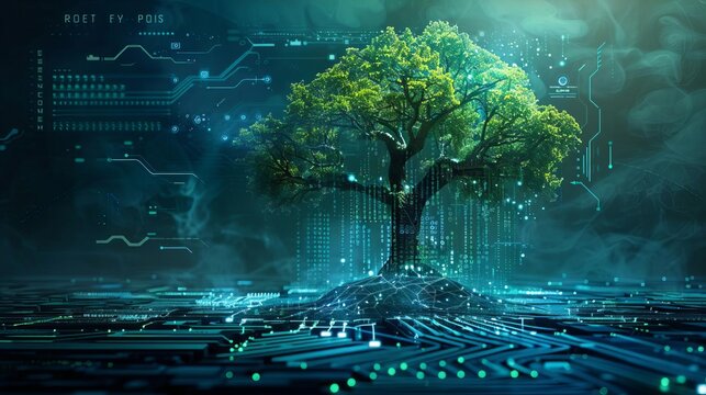 futuristic advancements technology tree illustration showing innovation and progress concept art