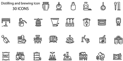 Brewing And Distilling Icons. Vector Illustration.
