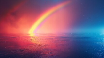 A rainbow is reflected in the water of a lake - Powered by Adobe