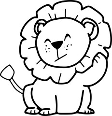 Cute lion, cartoon animal, wild animal, zoo, coloring book, hand drawn, illustration, wearing white