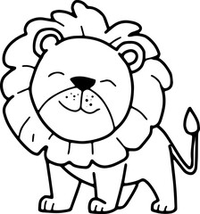 Cute lion, cartoon animal, wild animal, zoo, coloring book, hand drawn, illustration, wearing white