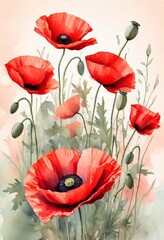 Obraz premium Poppies background. Pastel style. AI generated illustration