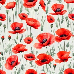 Fototapeta premium Poppies background. Pastel style. AI generated illustration