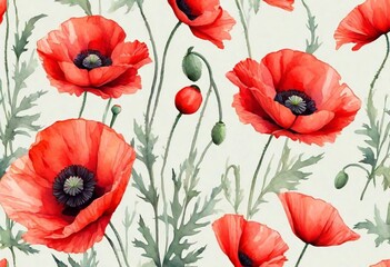 Poppies background. Pastel style. AI generated illustration