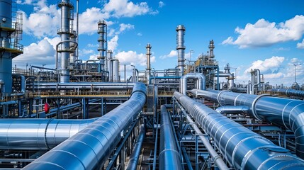industrial oil refinery plant with complex pipe lines heavy industry landscape photography